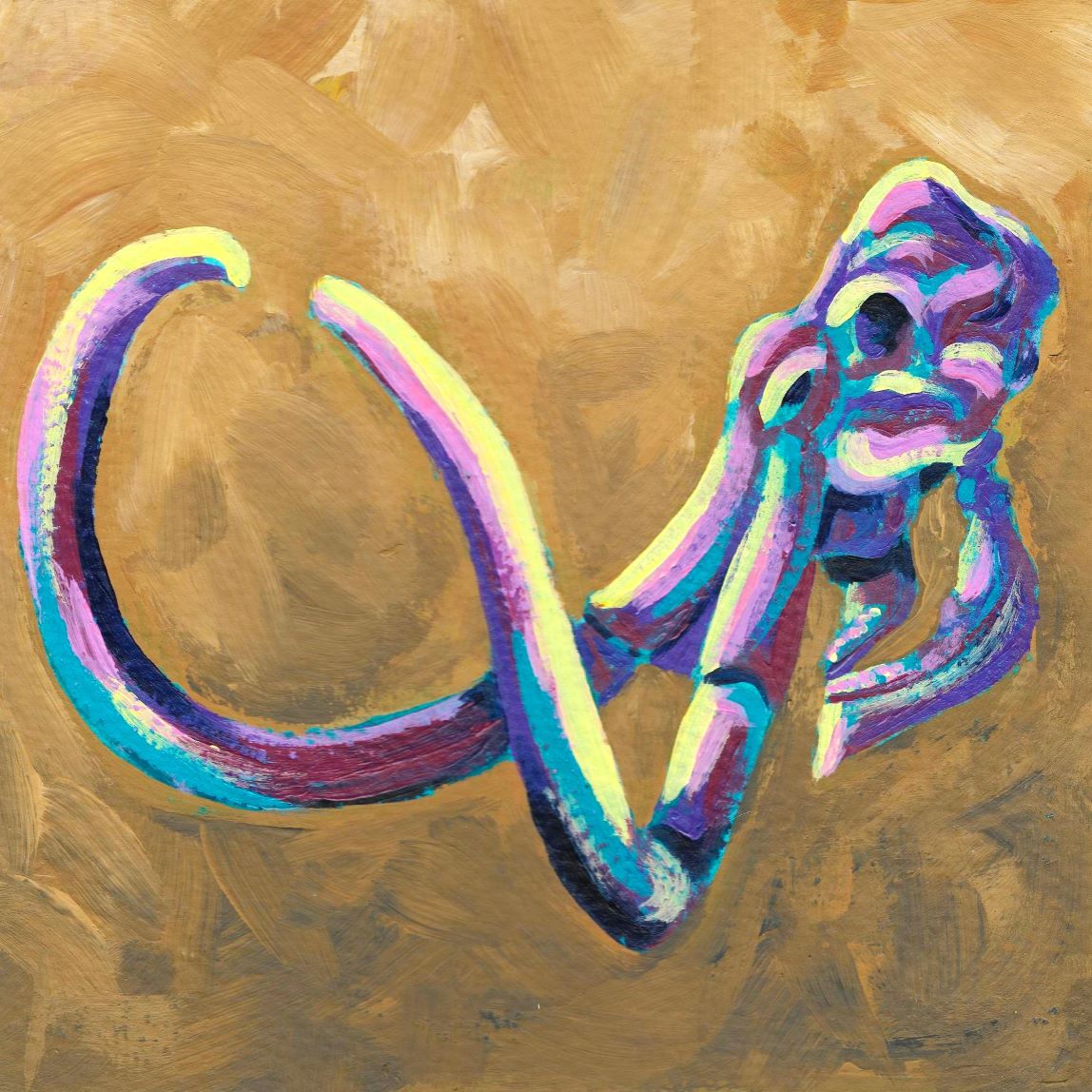 acrylic painting of a mammoth skull