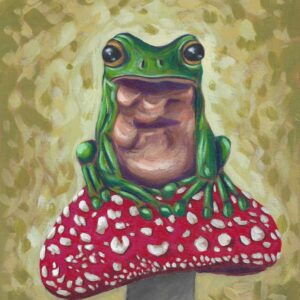 Frog sitting on a mushroom acrylic painting