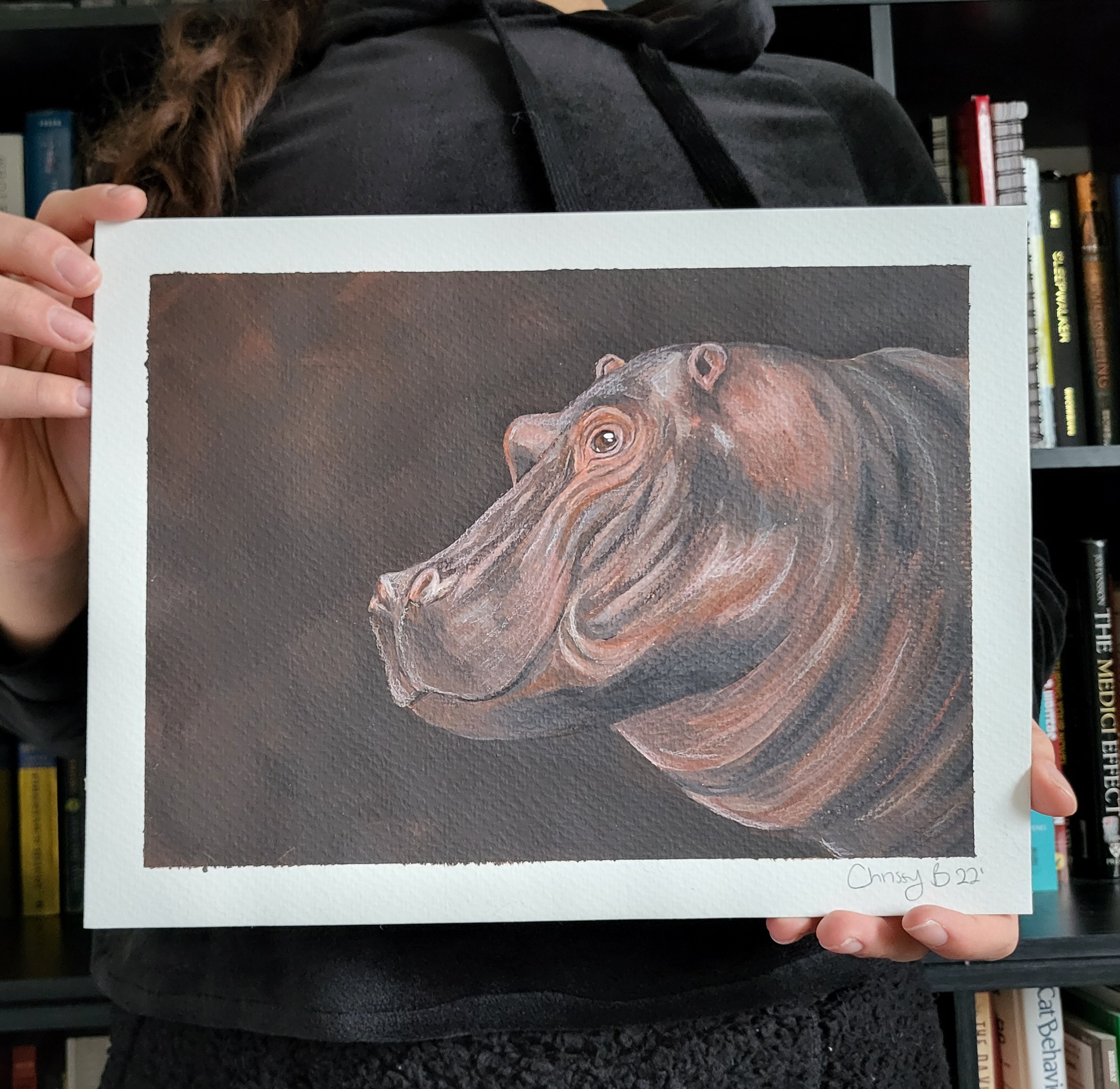 Original acrylic painting of a hippo portrait