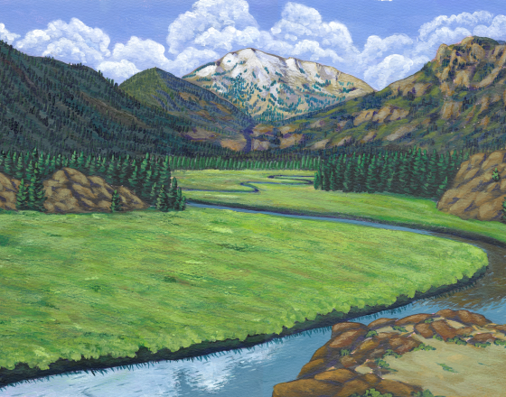 Acrylic painting of mountain from the east inlet trail