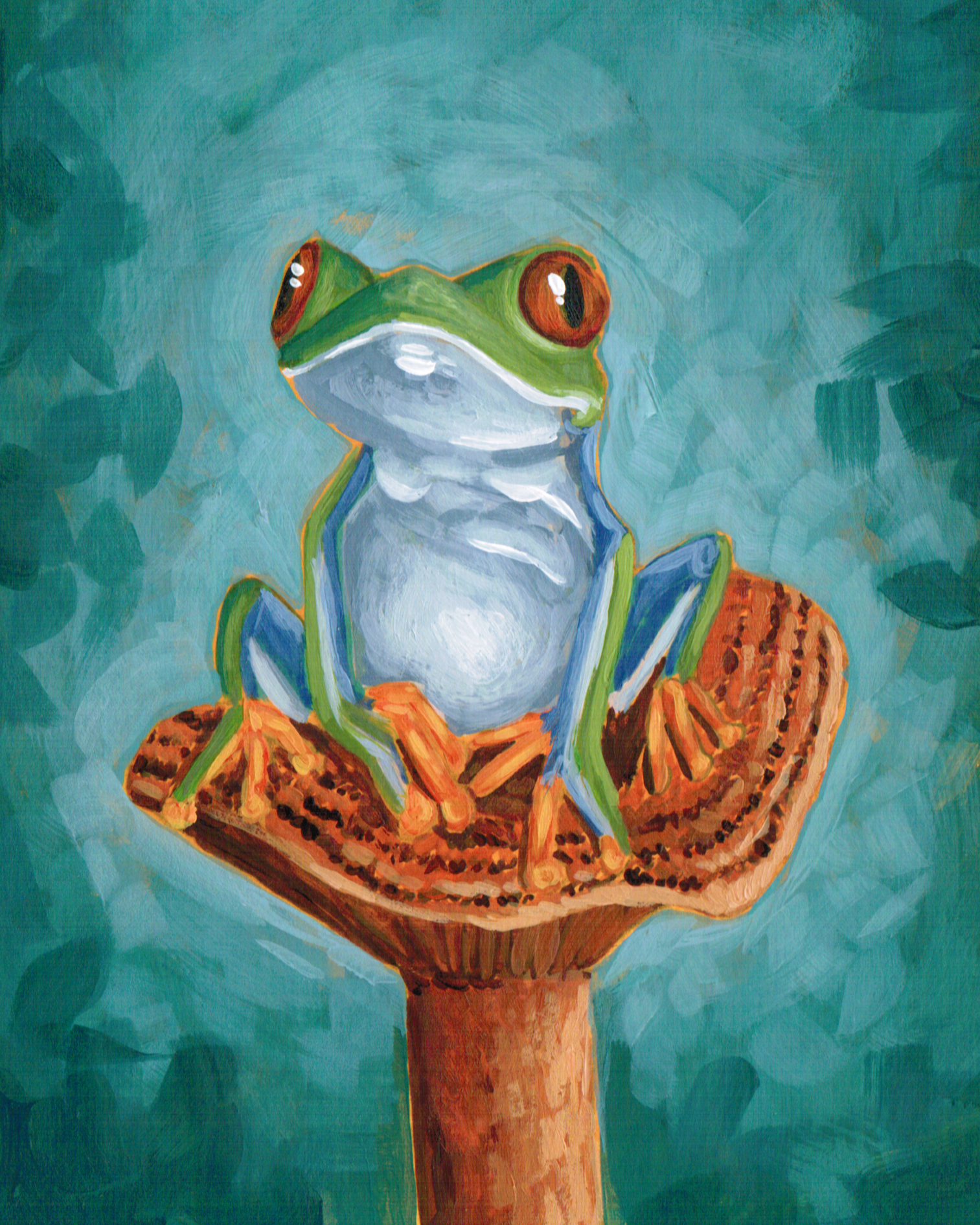 Tree Frog on a Mushroom Print